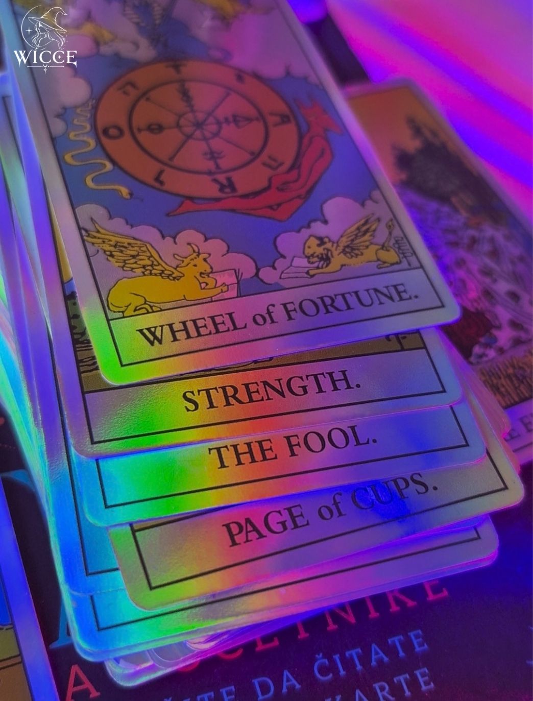 12 months from now tarot reading for one year ahead with colorful tarot cards.