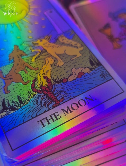 3 questions clarity tarot reading with colorful Rider Waite tarot card "The moon".
