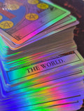 Career and business tarot reading with holographic tarot cards.