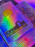 Love tarot reading for relationships with holigraphic Rider Waite tarot card "Ace of pentacles".