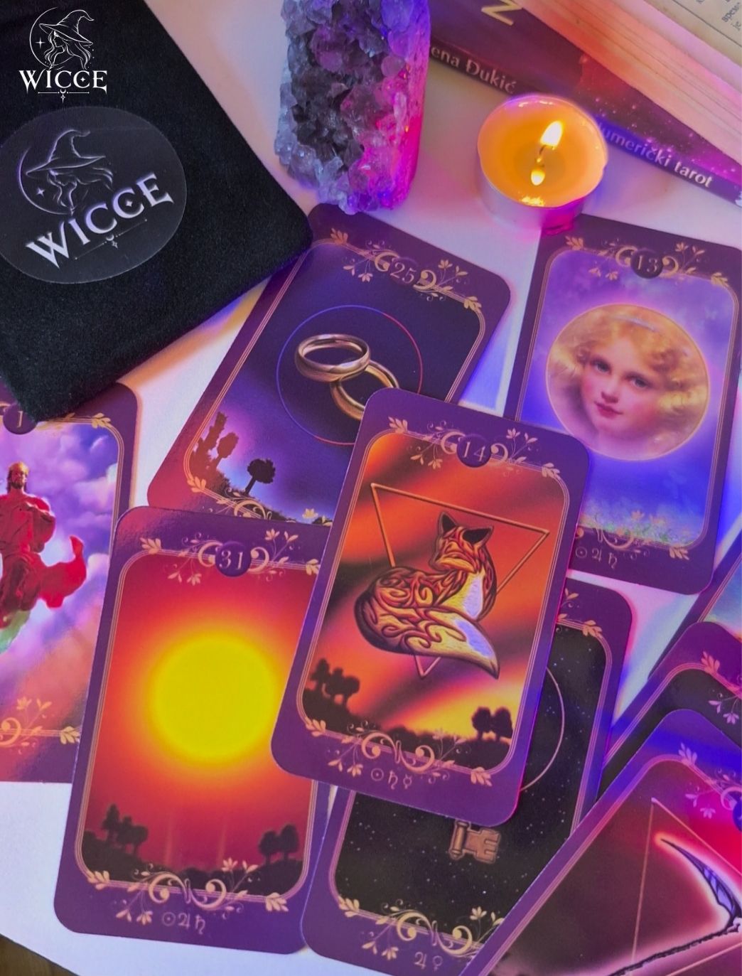 Numerology tarot reading with purple tarot cards designed by Nevena Djukic 